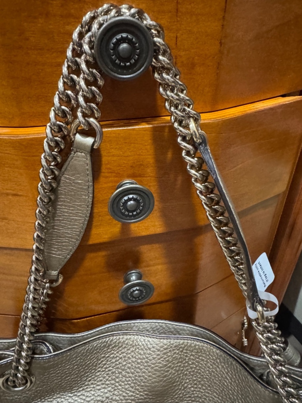 Gucci Silver Gray Soho Chain-Trim Leather Tote - Picture 3 of 6